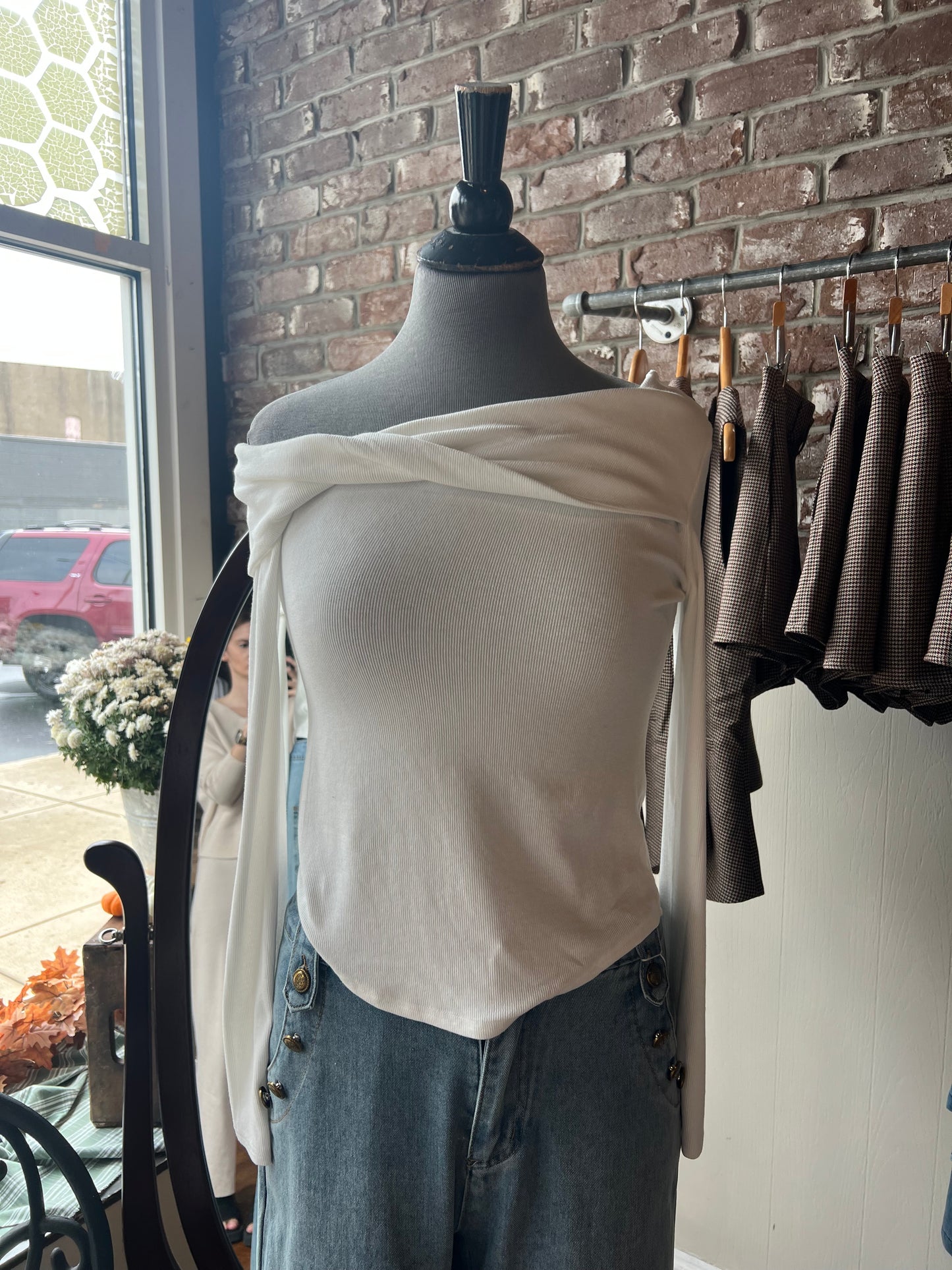 White Top with Twisted Neckline