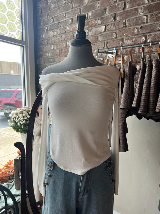 White Top with Twisted Neckline