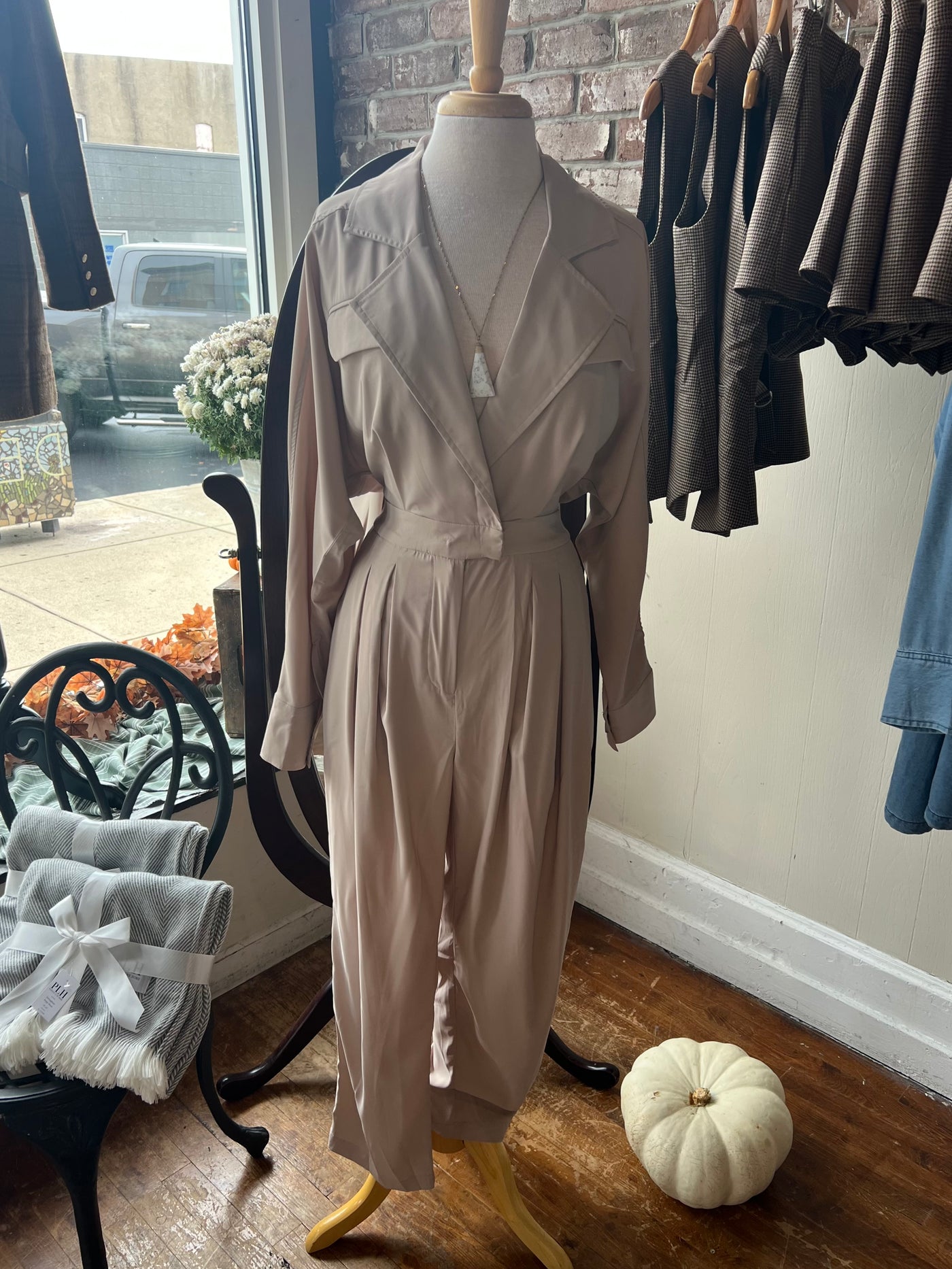 Taupe Pintuck Jumpsuit