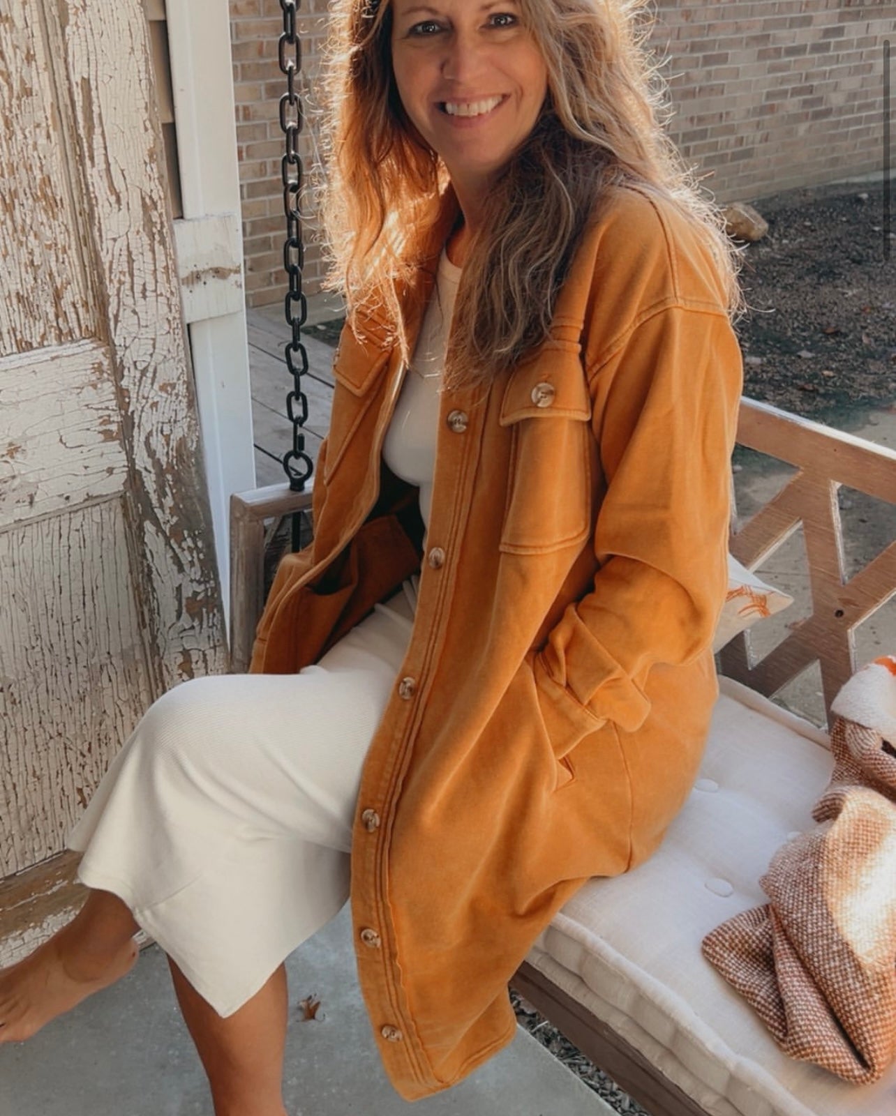 Pumpkin Washed Terry Long Shacket