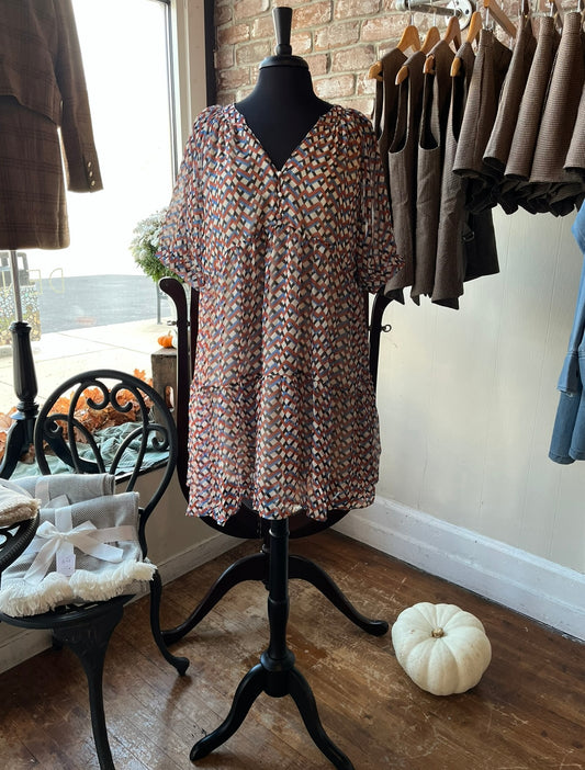 Blue & Orange Geometric Dress