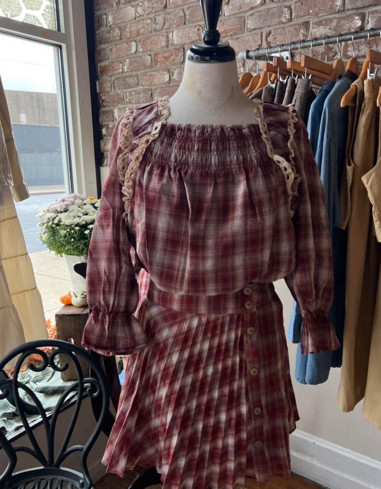 Pink Plaid Skirt with Pleats