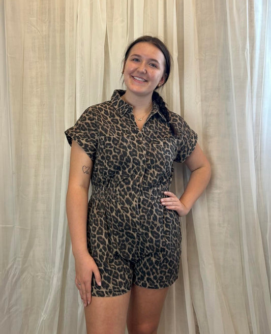 Leopard Denim Romper