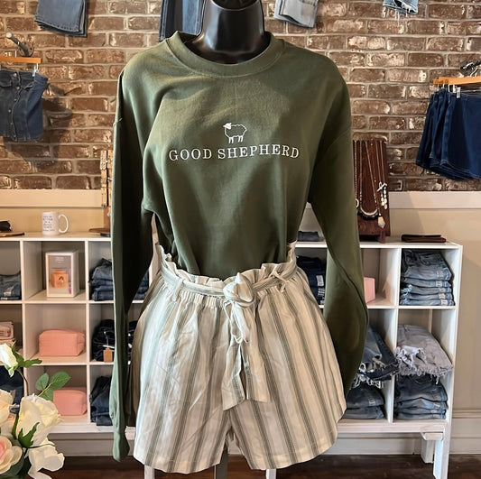 Green/Ivory Paperbag Waist Shorts