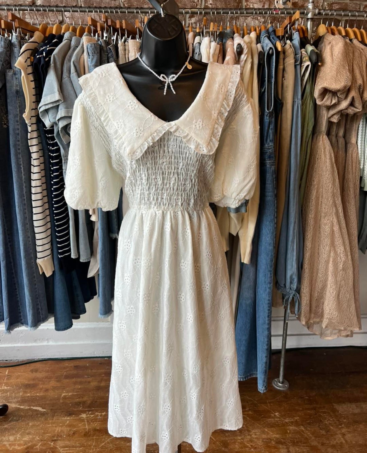 White Eyelet Collared Dress