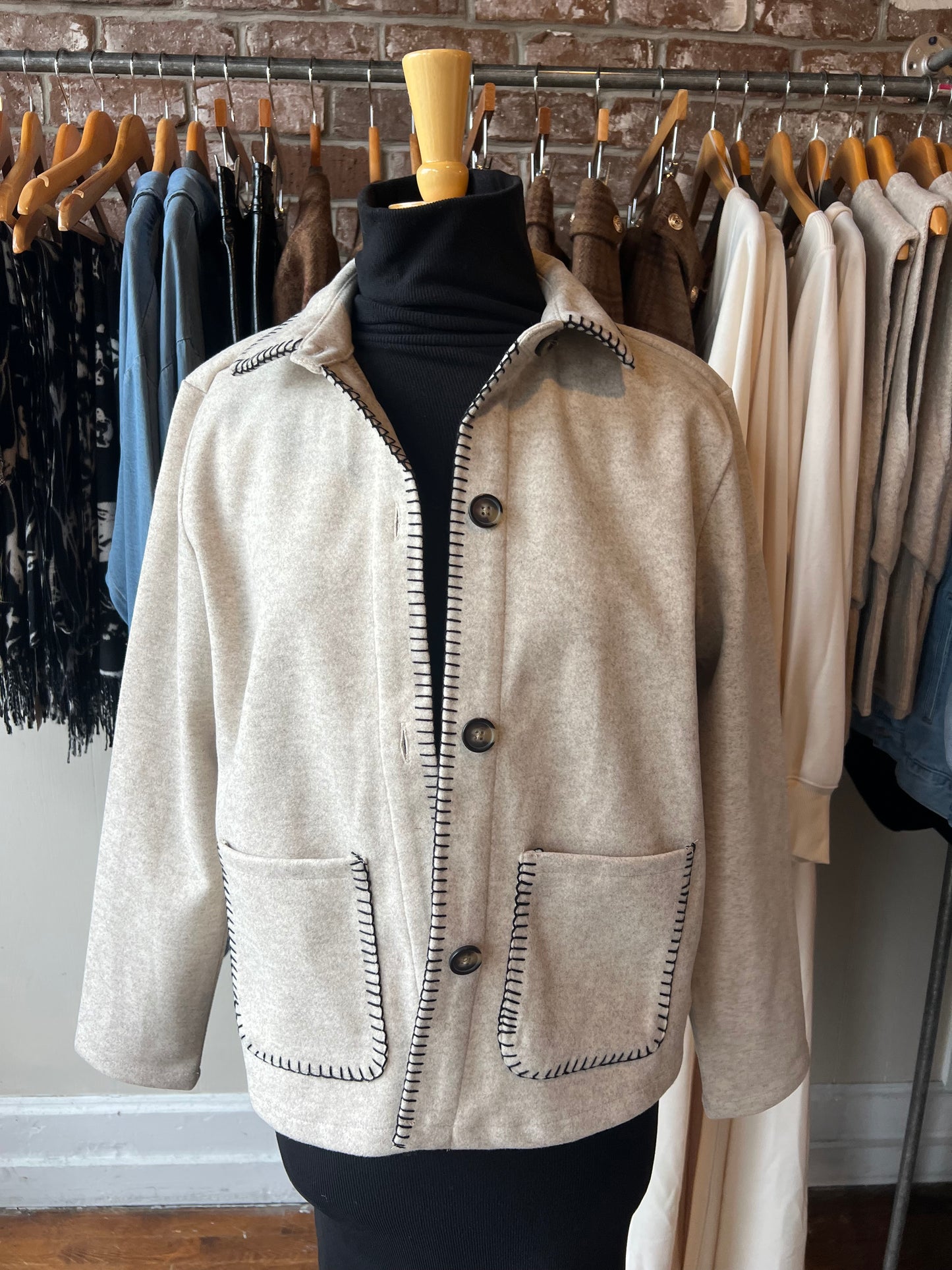 Heather Gray Blanket Stitch Jacket