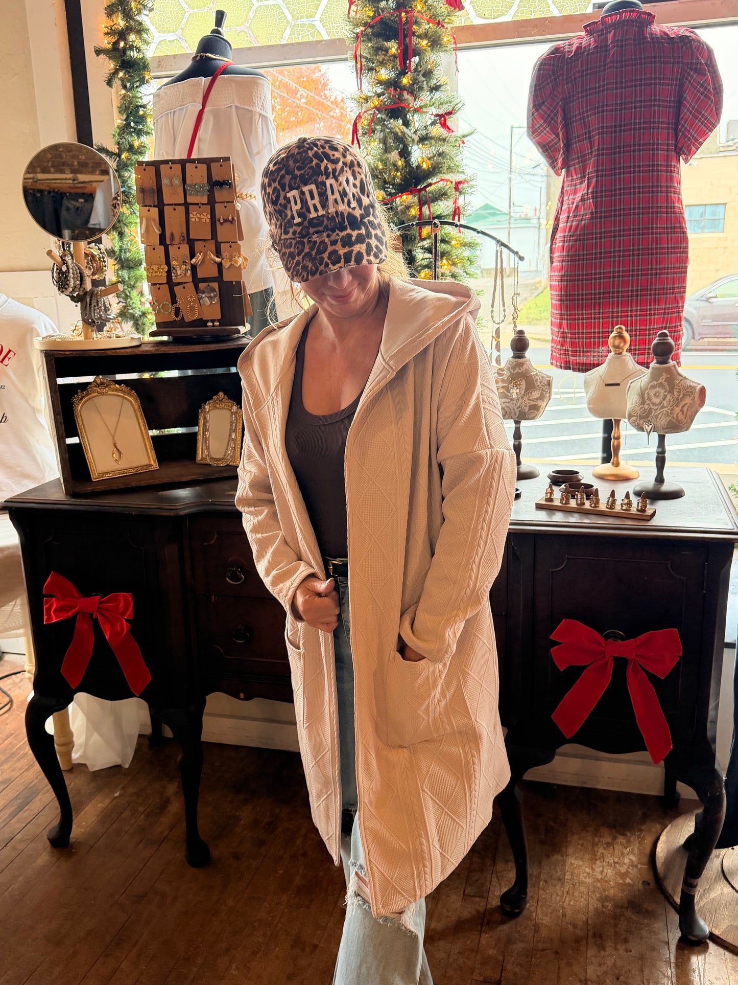 Long Cardigan with Cable Knit Design