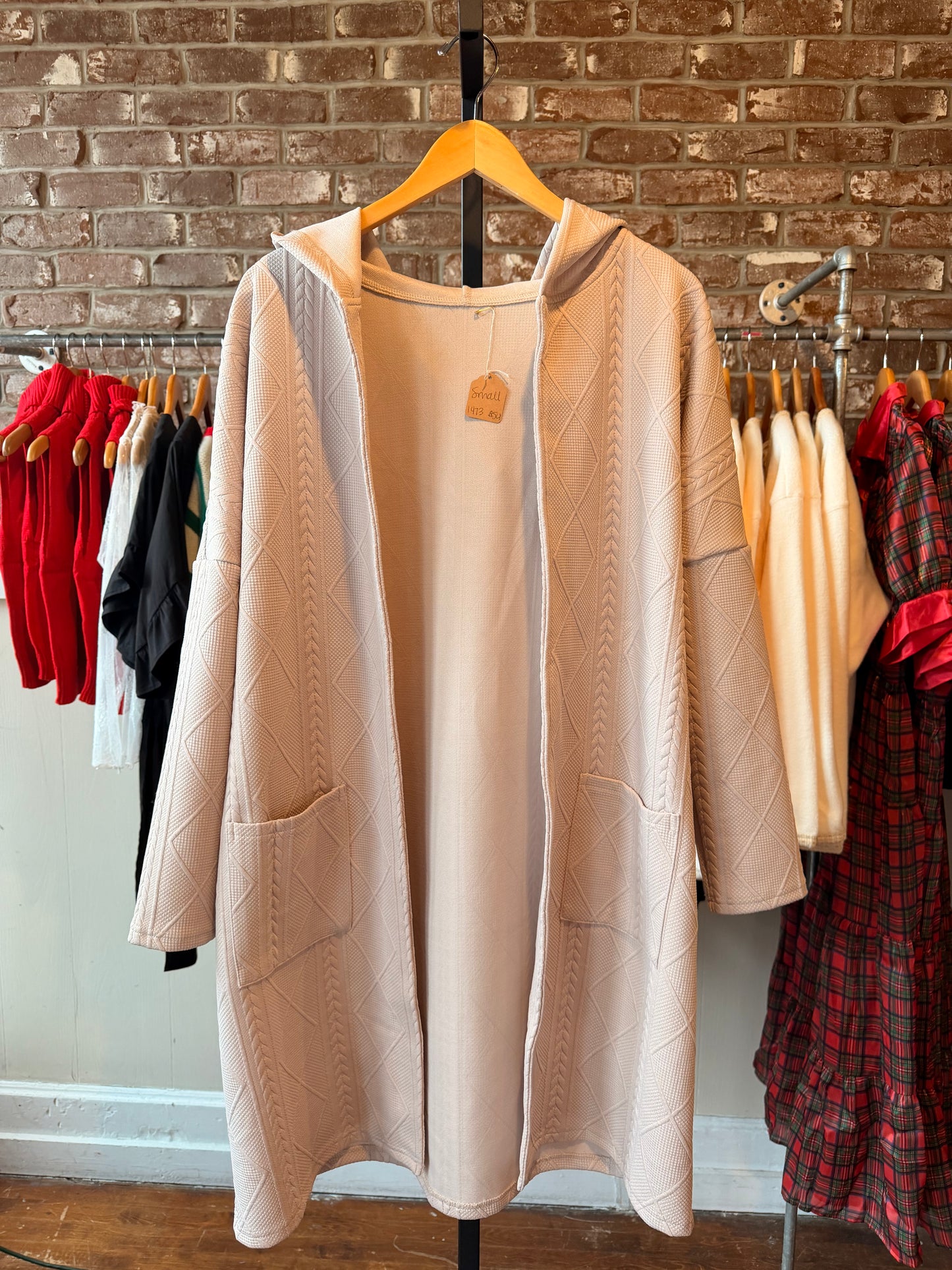 Long Cardigan with Cable Knit Design