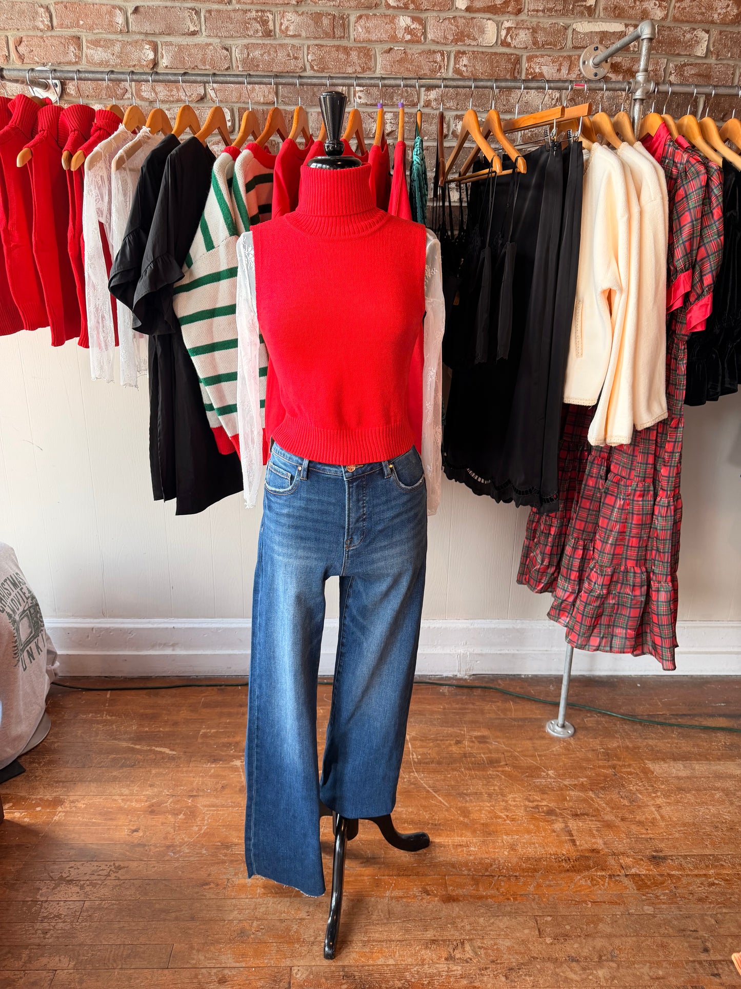 Red Sleeveless Turtleneck Sweater Top