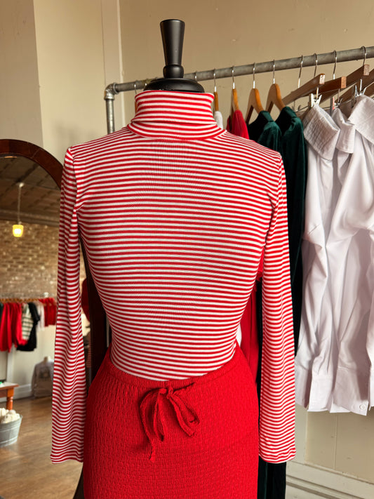 Red/White Striped Turtleneck Top