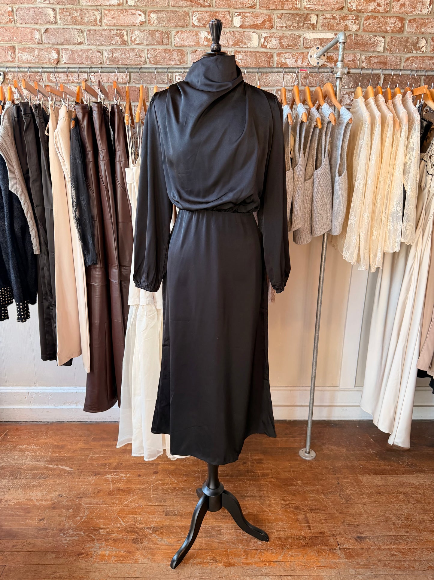 Black Satin Midi Dress