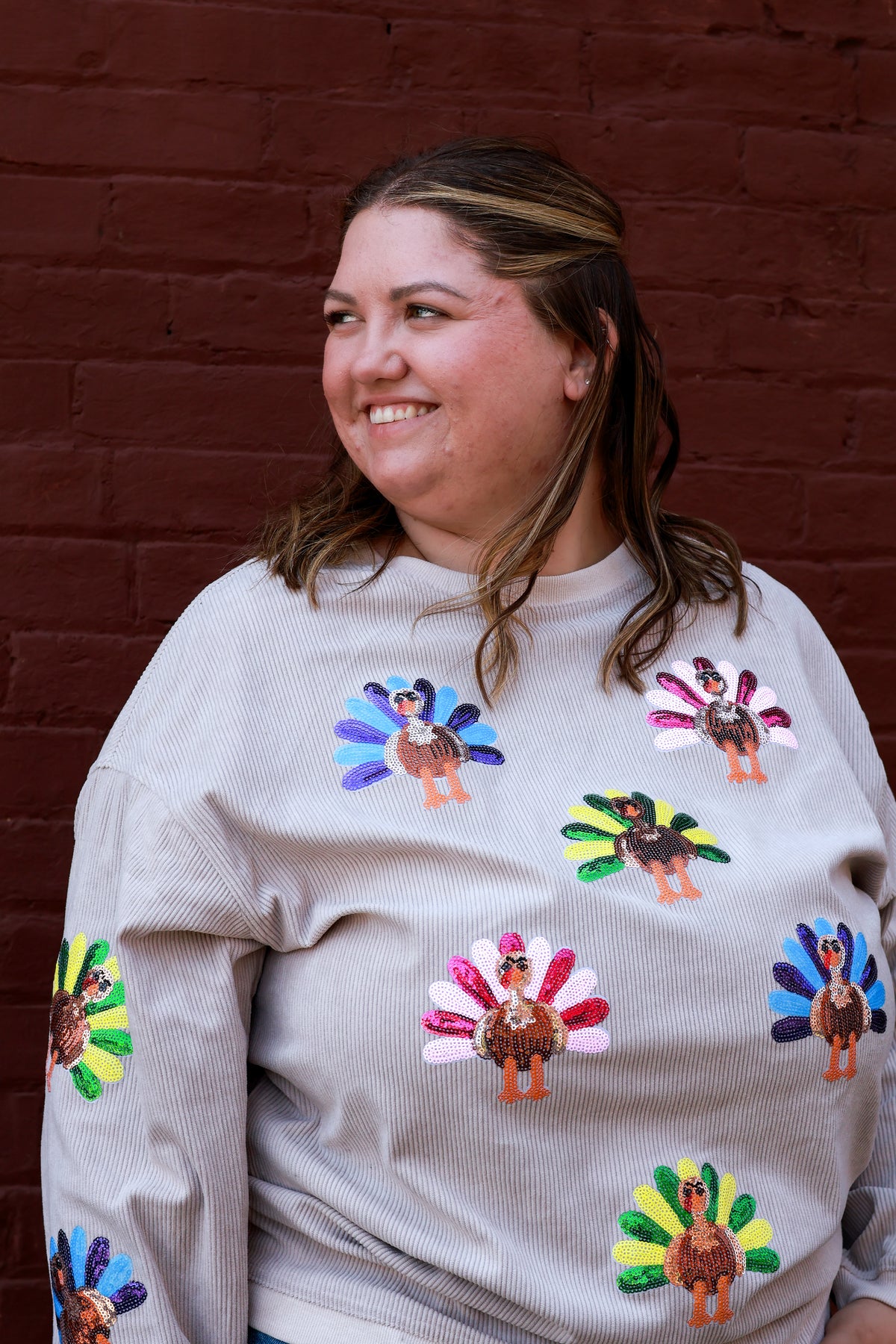 Taupe Sequin Turkey Pullover