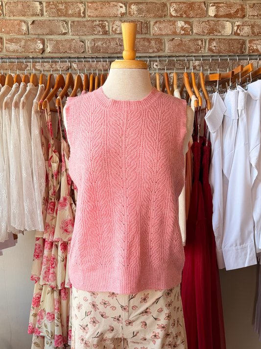 Pink Sweater Tank with Button Up Back