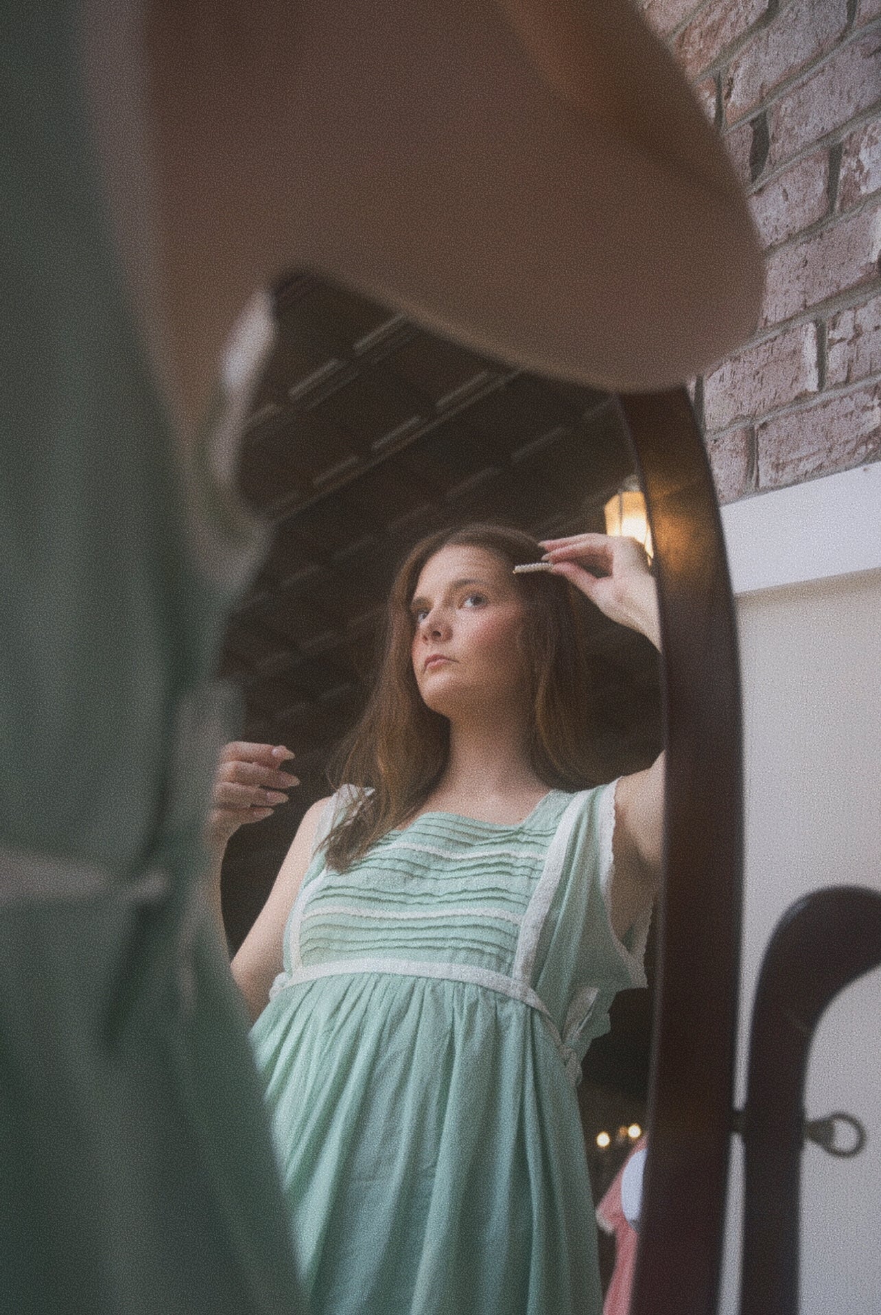 Green Pin-Tucked Bodice Nightdress with Ribbon