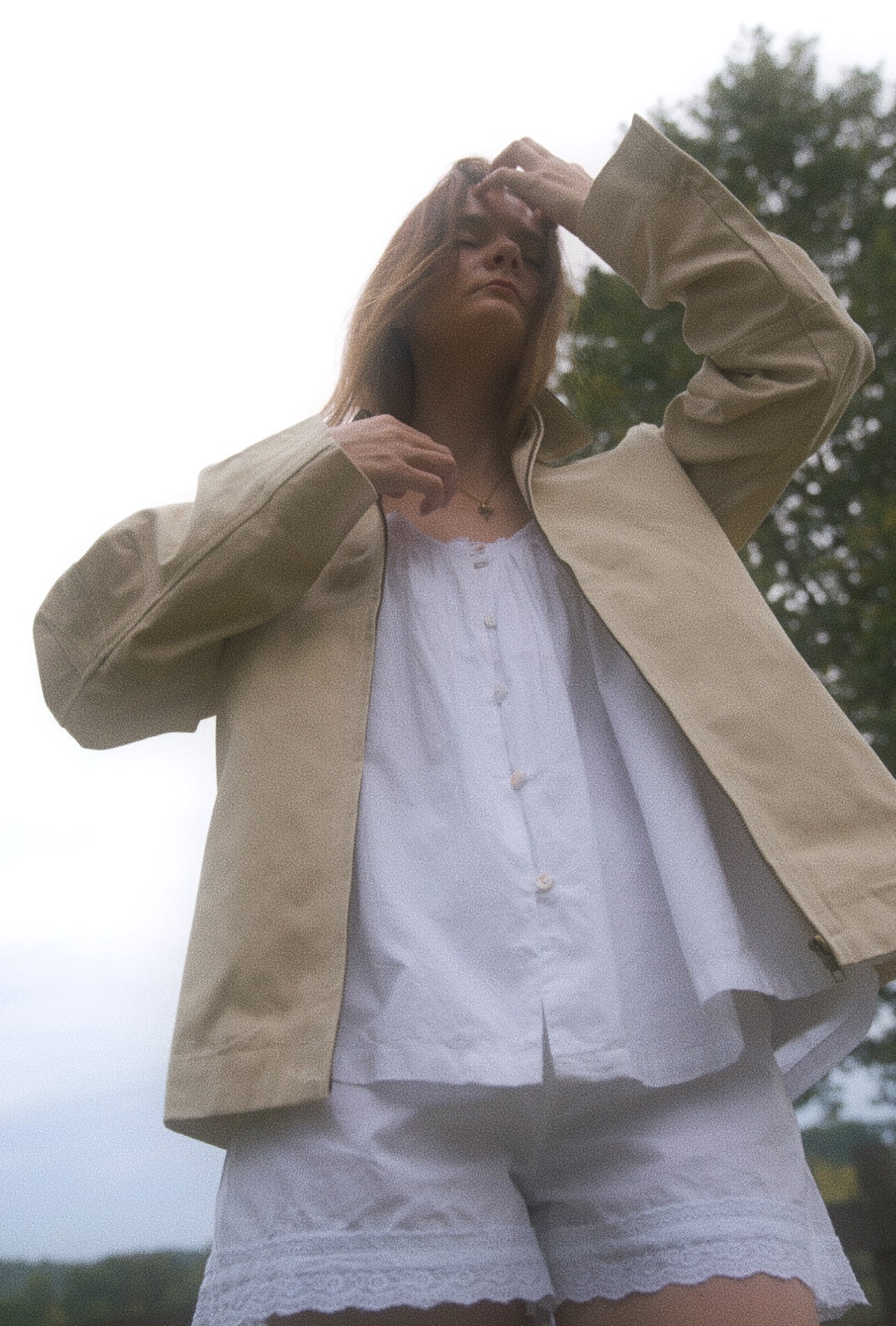 Sleeveless Button Down White Cotton Top & Short Set