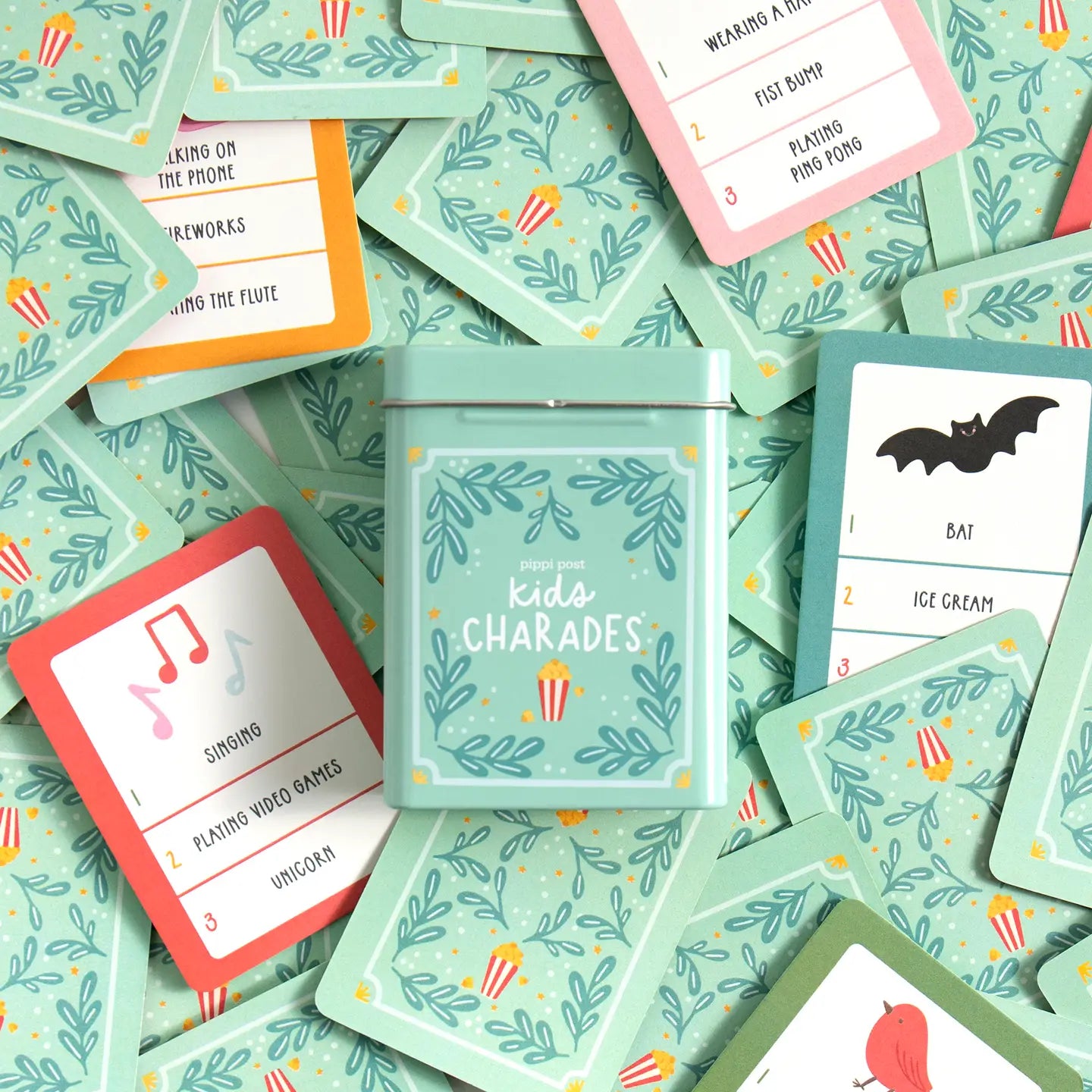 Kids Charades Game - Deck of Cards + Storage Tin