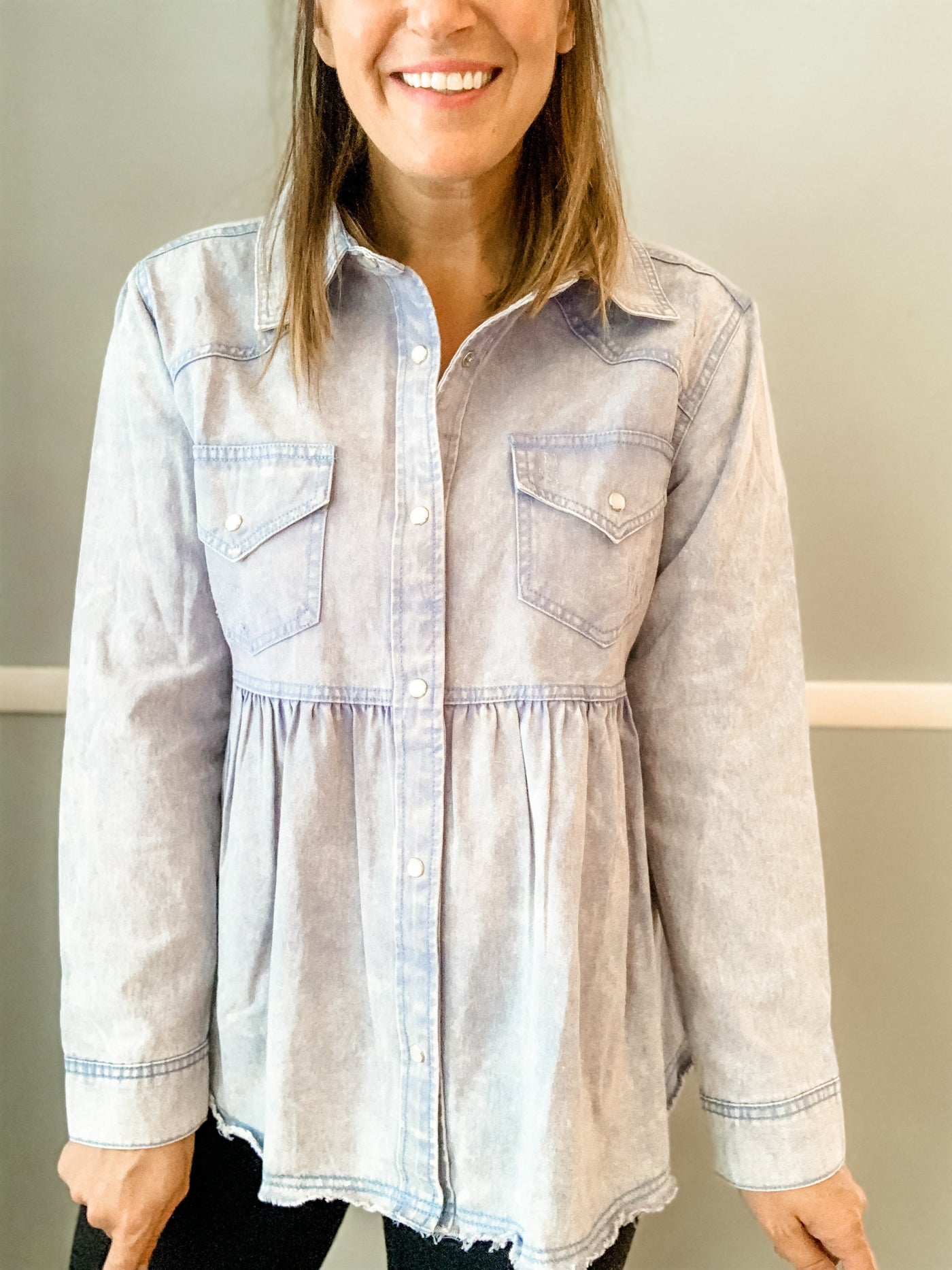 Denim Long Sleeve Button Top