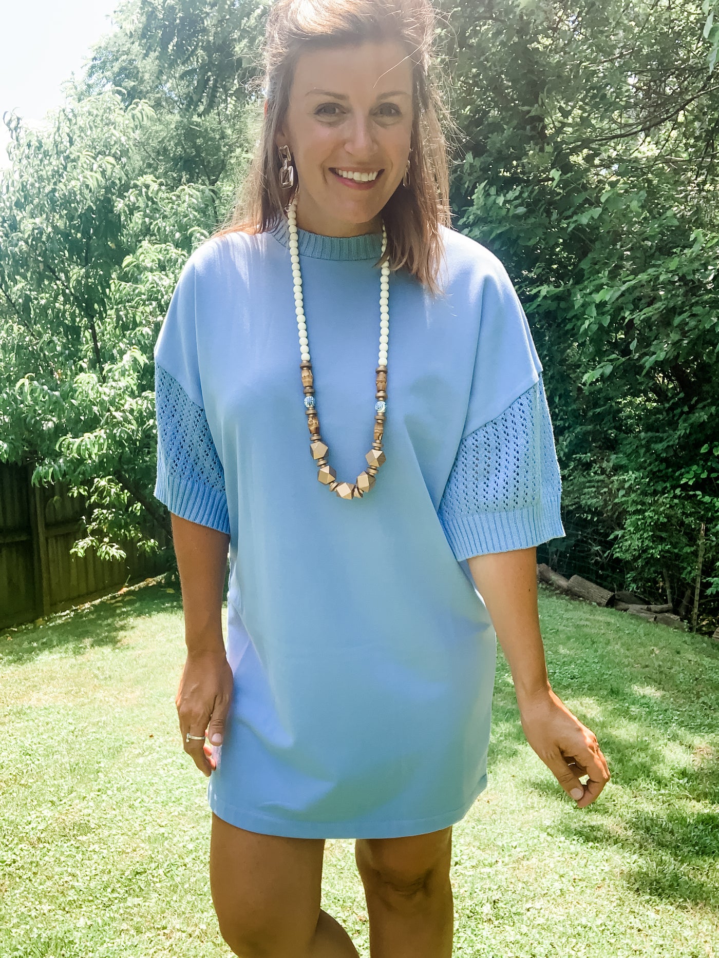 Blue Sweater Sleeve Tunic Dress