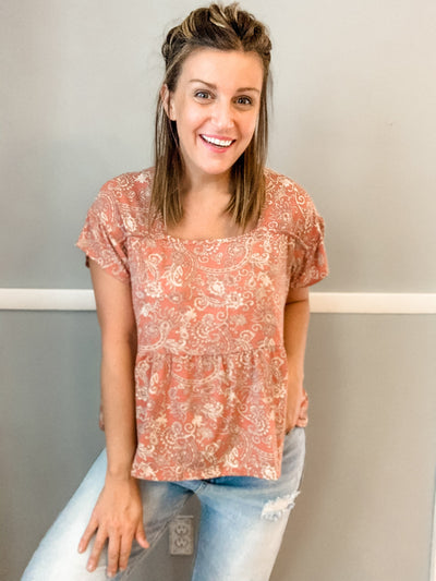 Marsala Printed Peplum Top