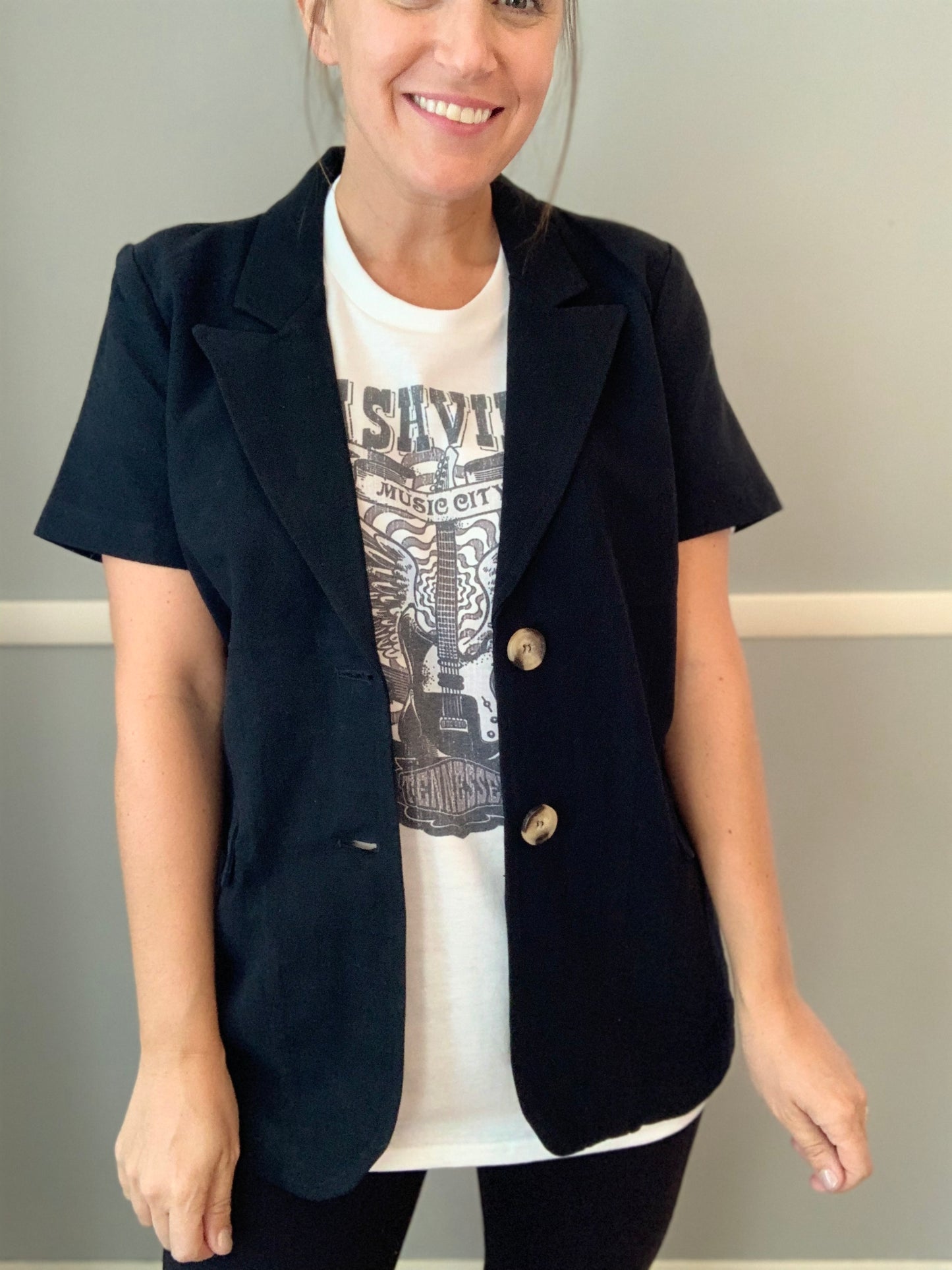 Short Sleeve Black Denim Blazer