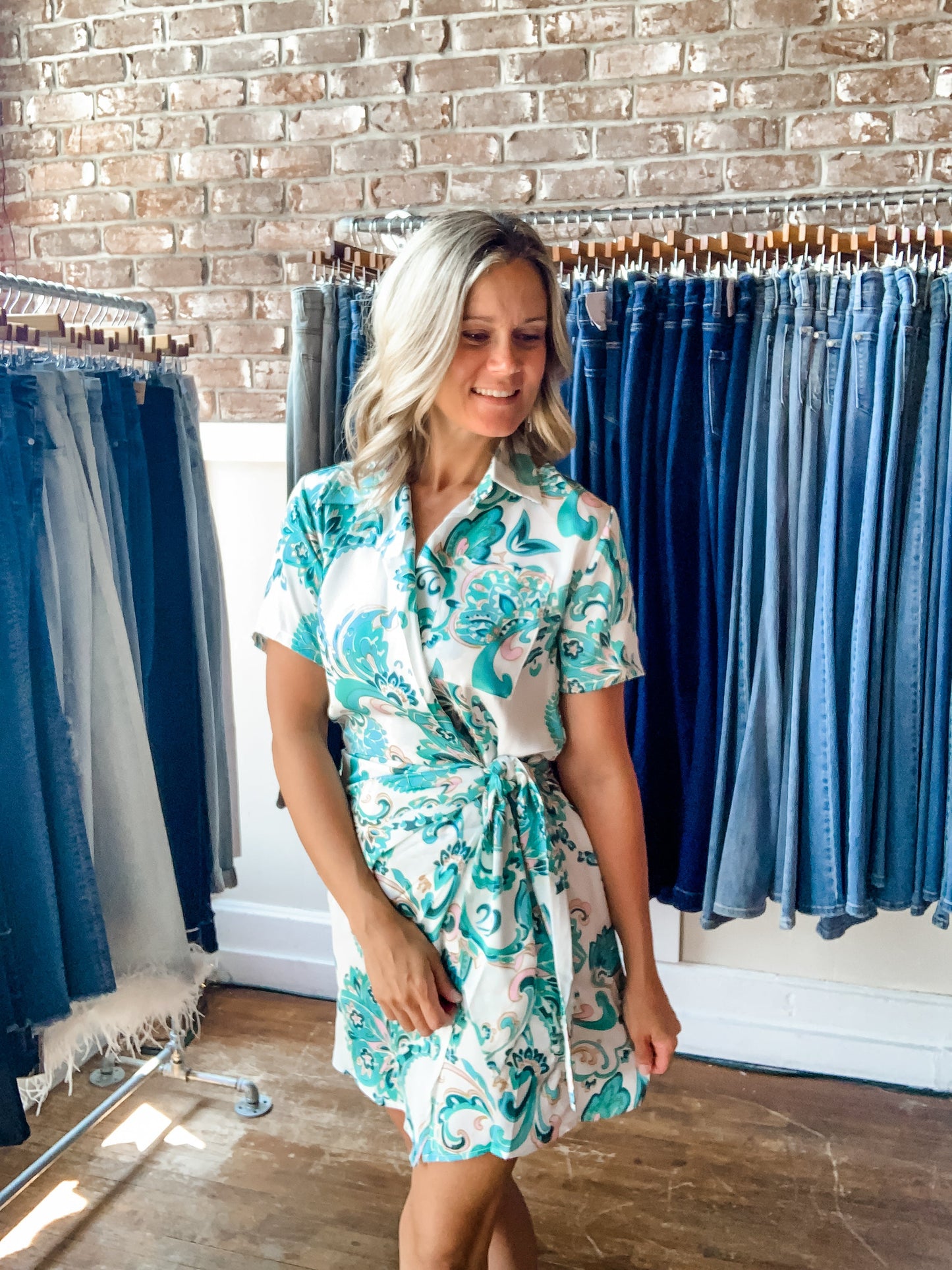 Jade Swirl Satin Wrap Dress