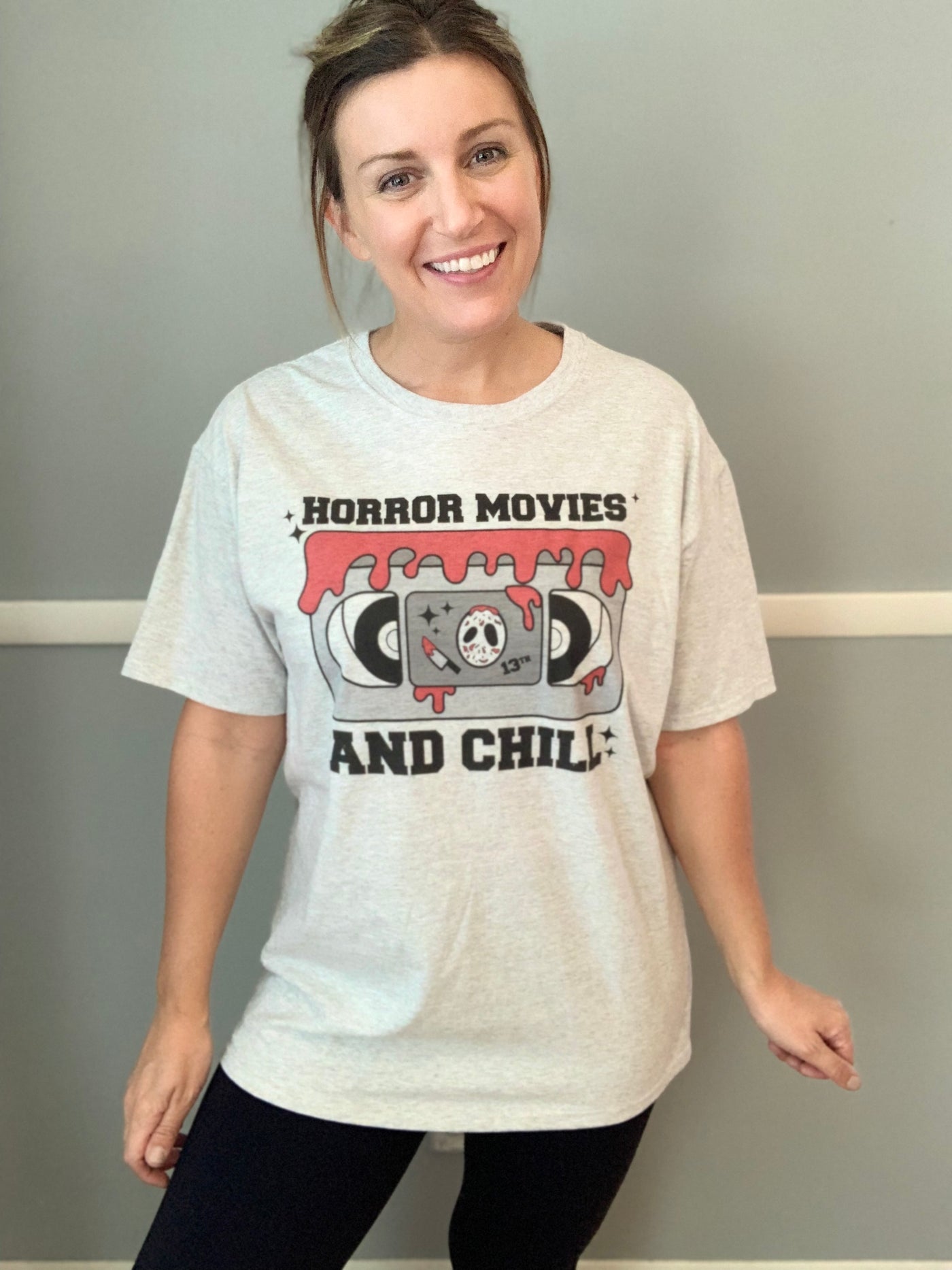 Grey Horror Movies and Chill Tee