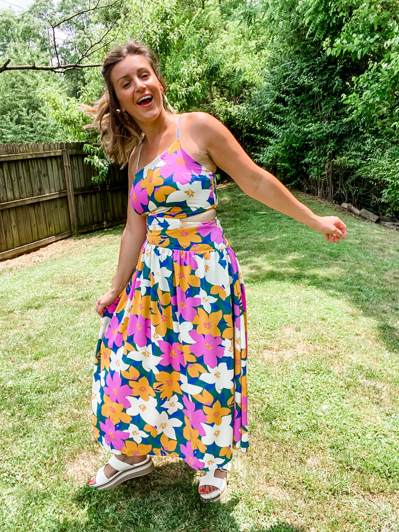 Summer Floral Maxi Dress with Side Cutout