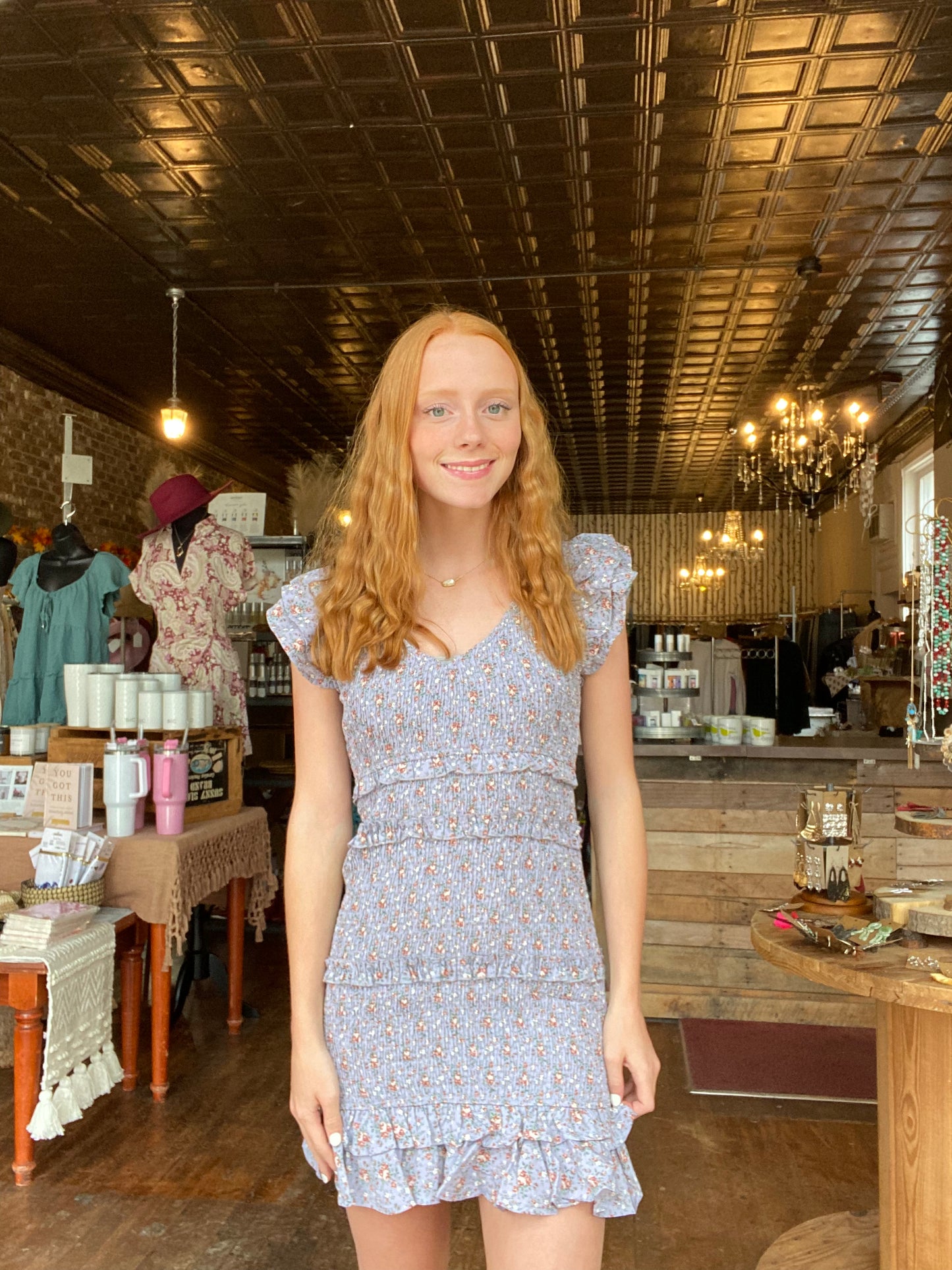 Dusty Blue Floral Dress