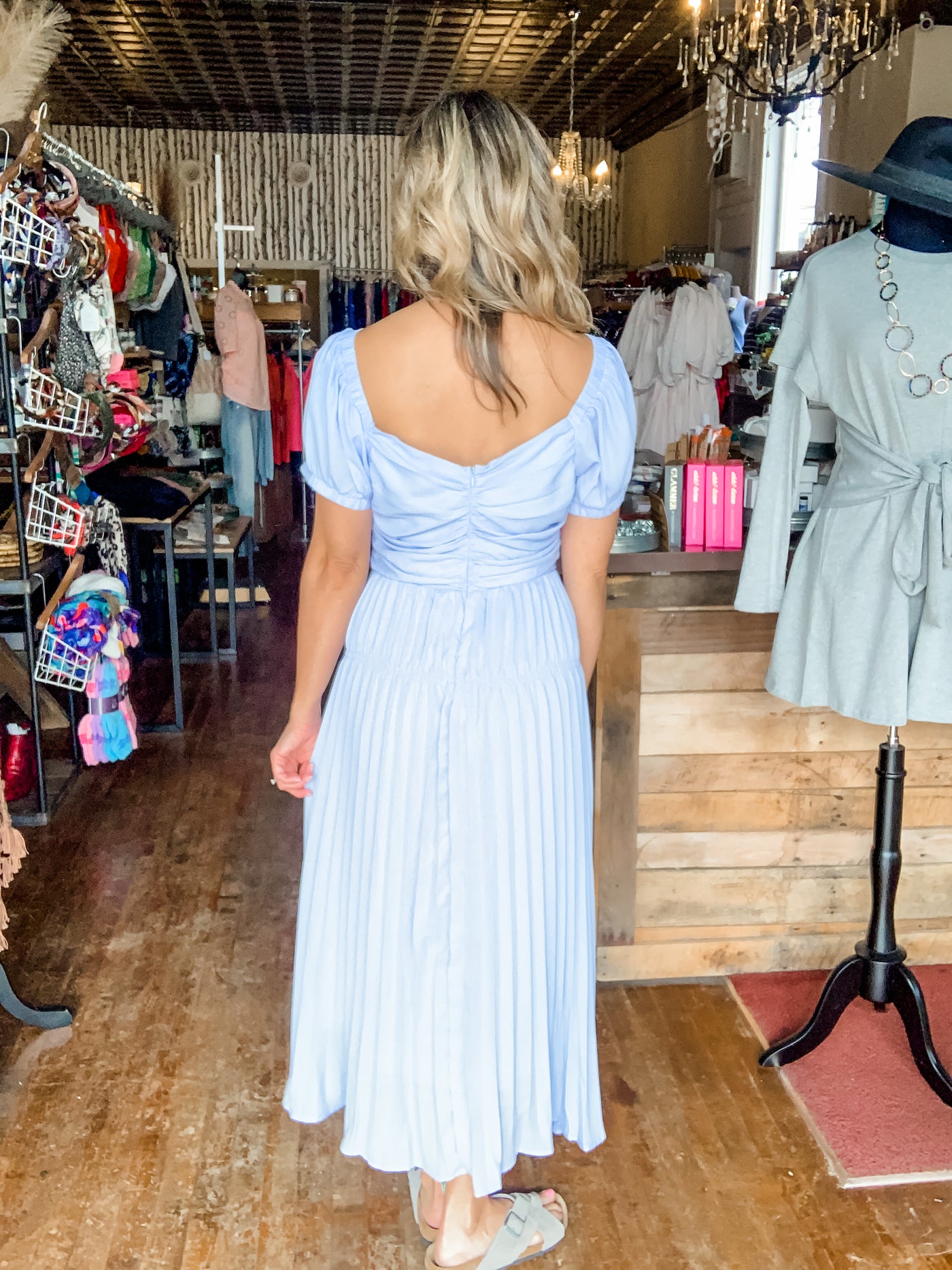 Light Blue Pleated Midi Dress