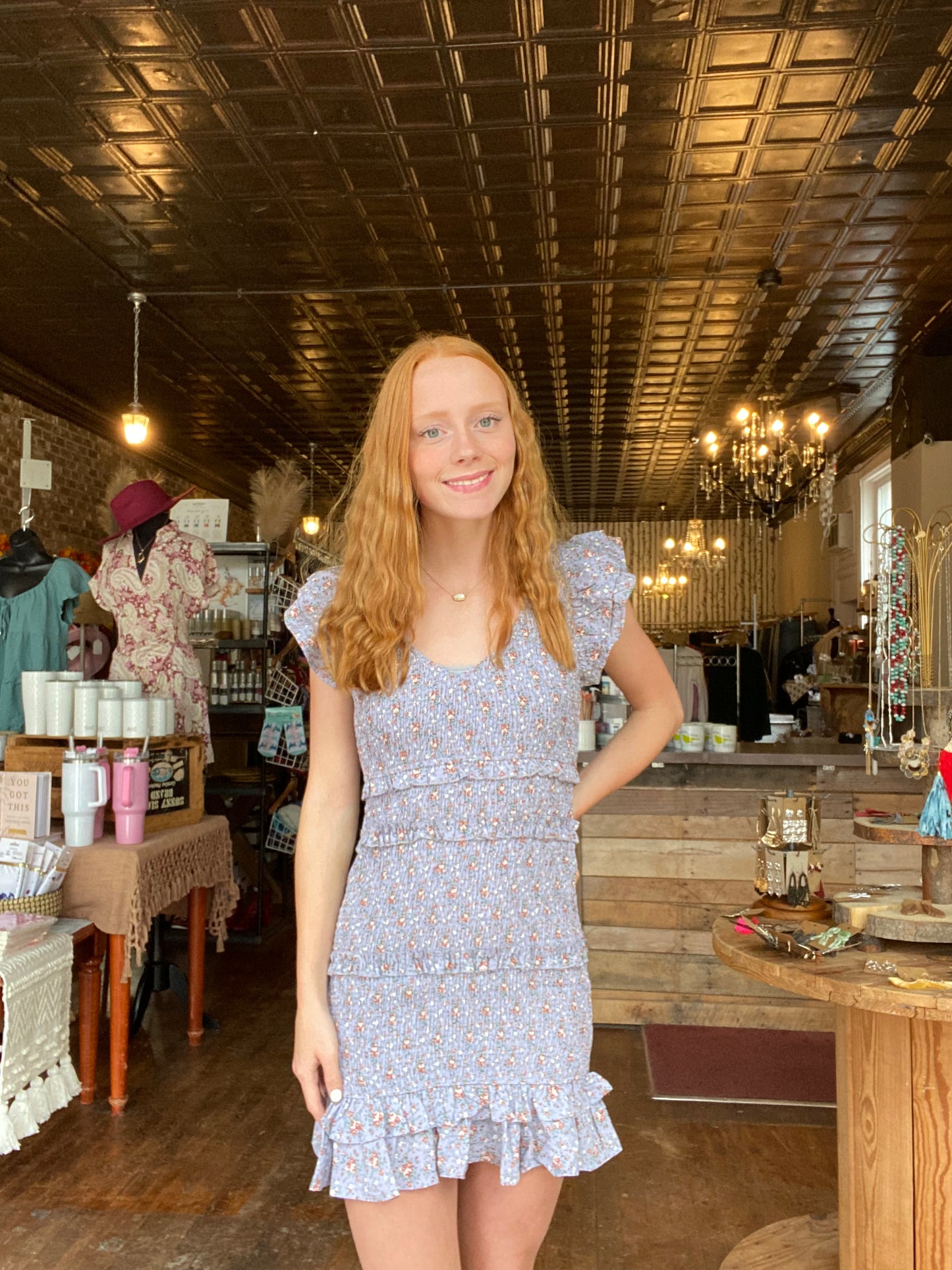 Dusty Blue Floral Dress