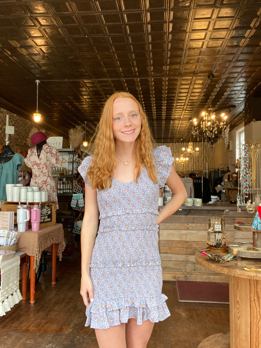 Dusty Blue Floral Dress
