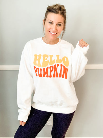White Hello Pumpkin Crewneck Sweatshirt