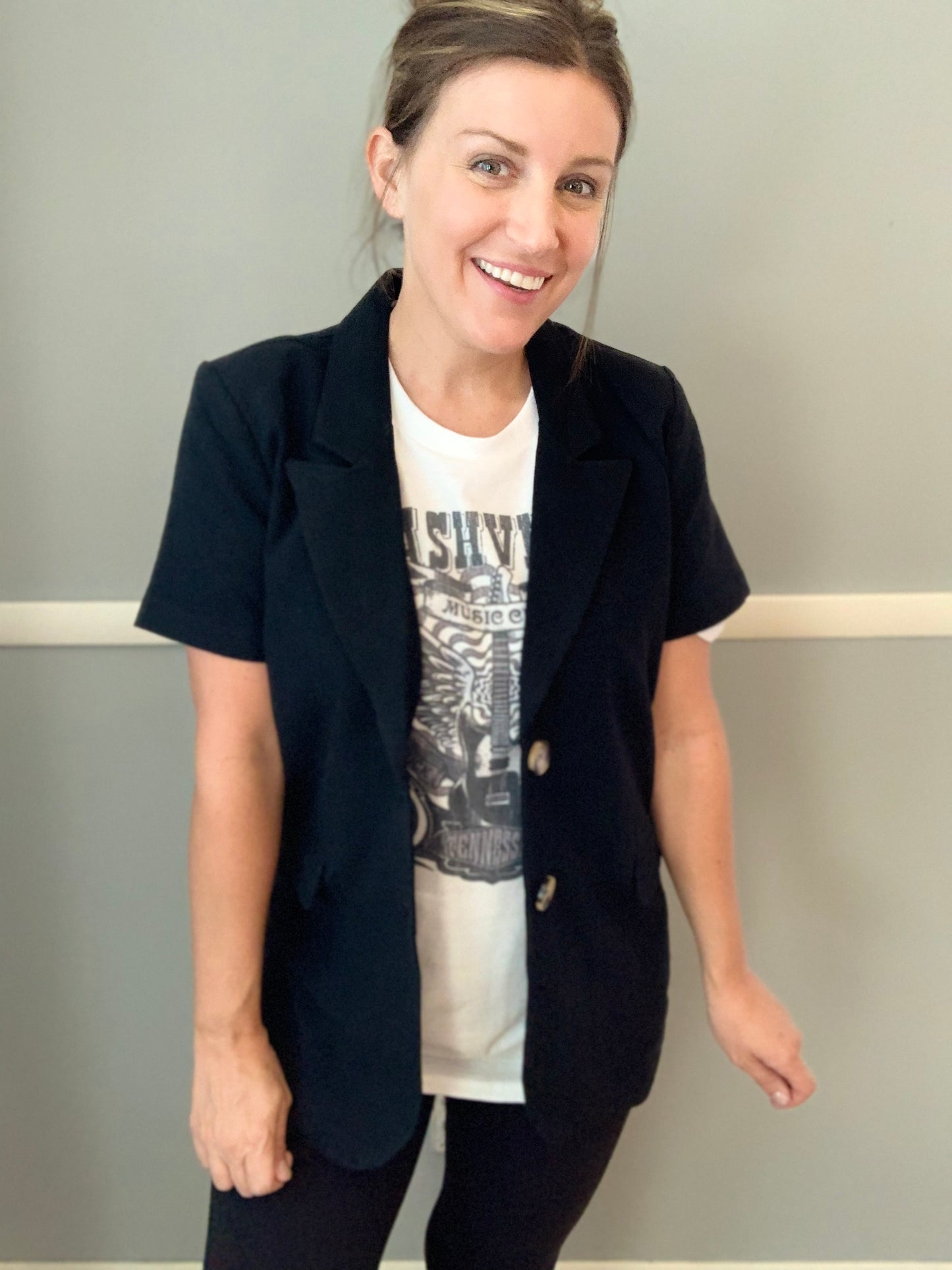 Short Sleeve Black Denim Blazer