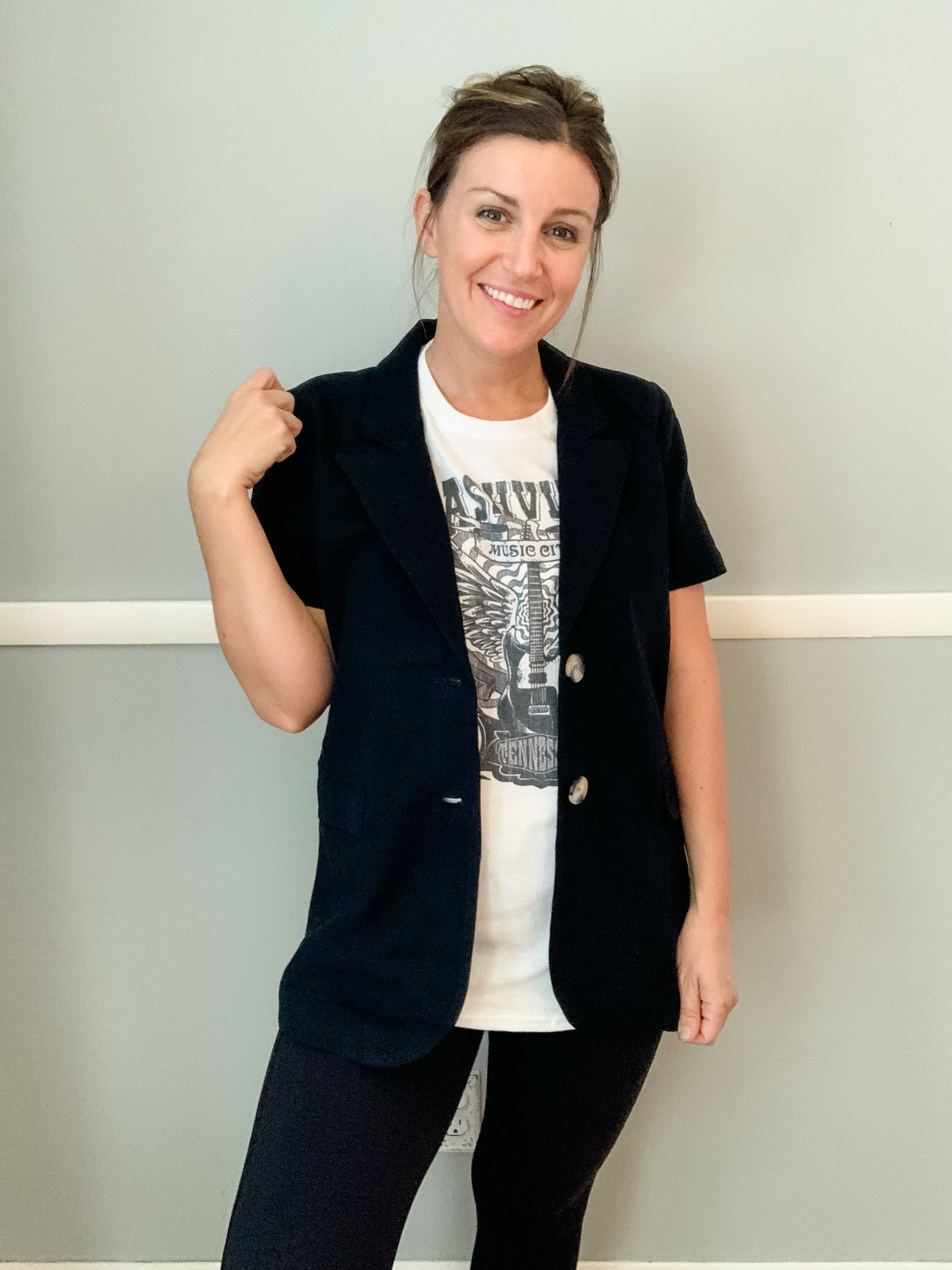 Short Sleeve Black Denim Blazer
