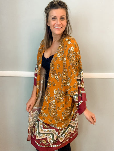 Rust Floral Boho Kimono