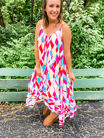 Hot Pink Geometric Maxi Dress