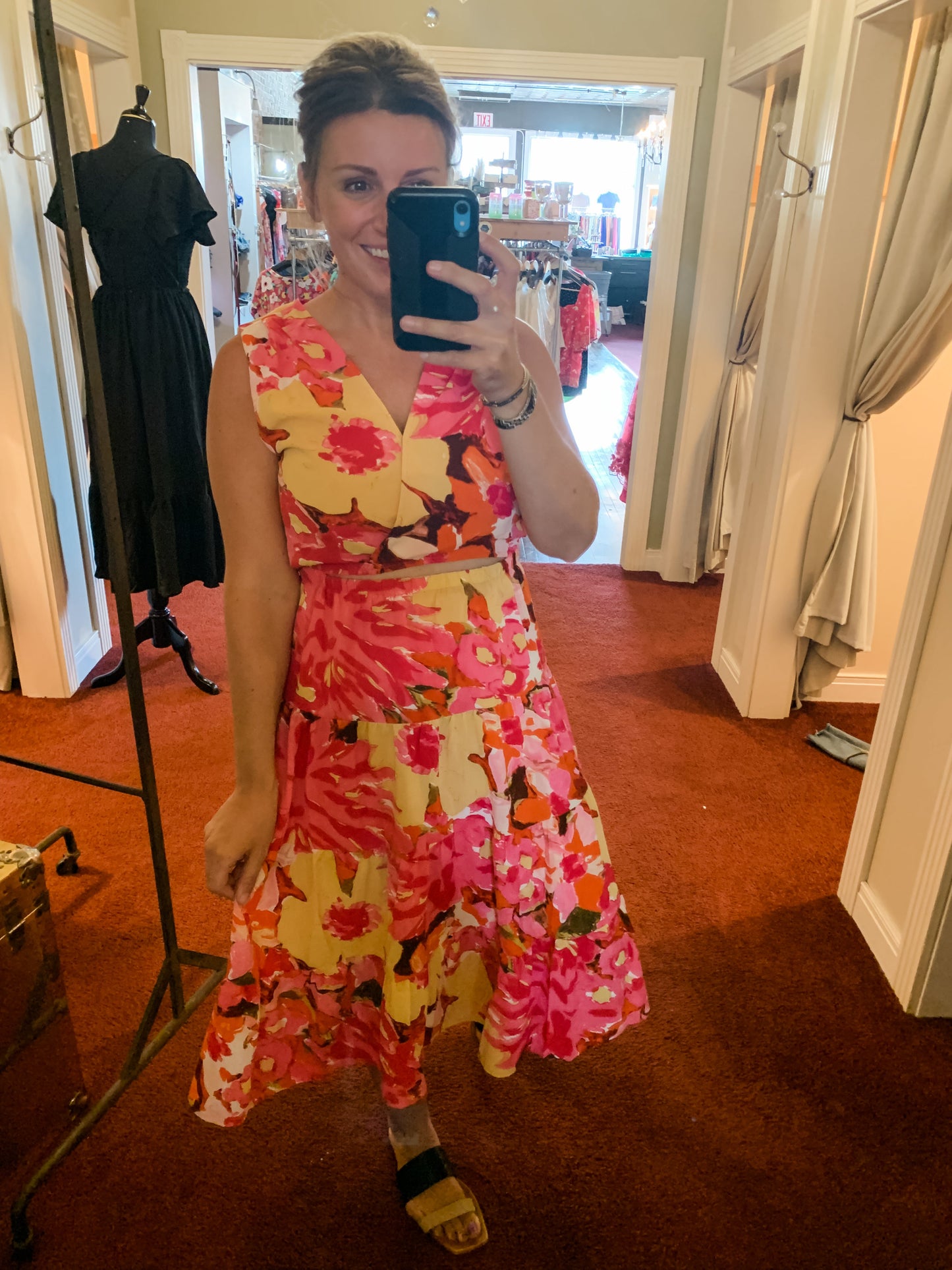 Pink Floral Splash Cut Out Dress