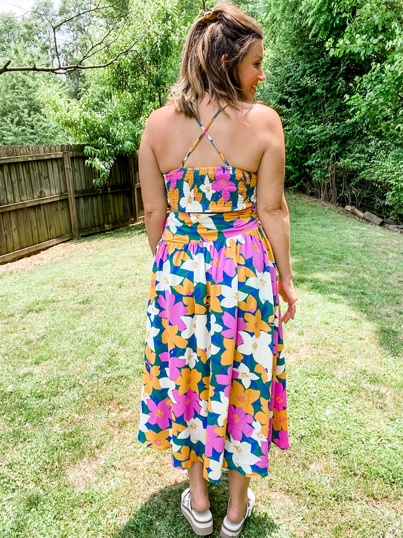 Summer Floral Maxi Dress with Side Cutout