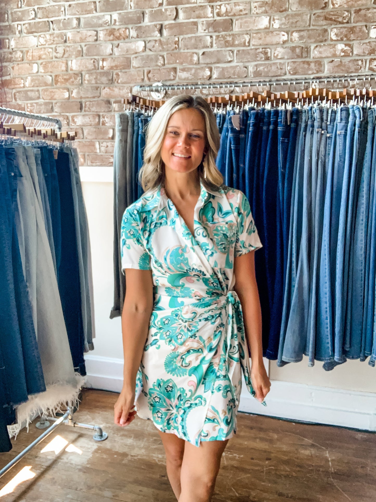 Jade Swirl Satin Wrap Dress