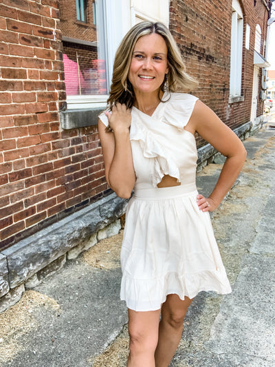 Cream Wrap Front Ruffle Dress