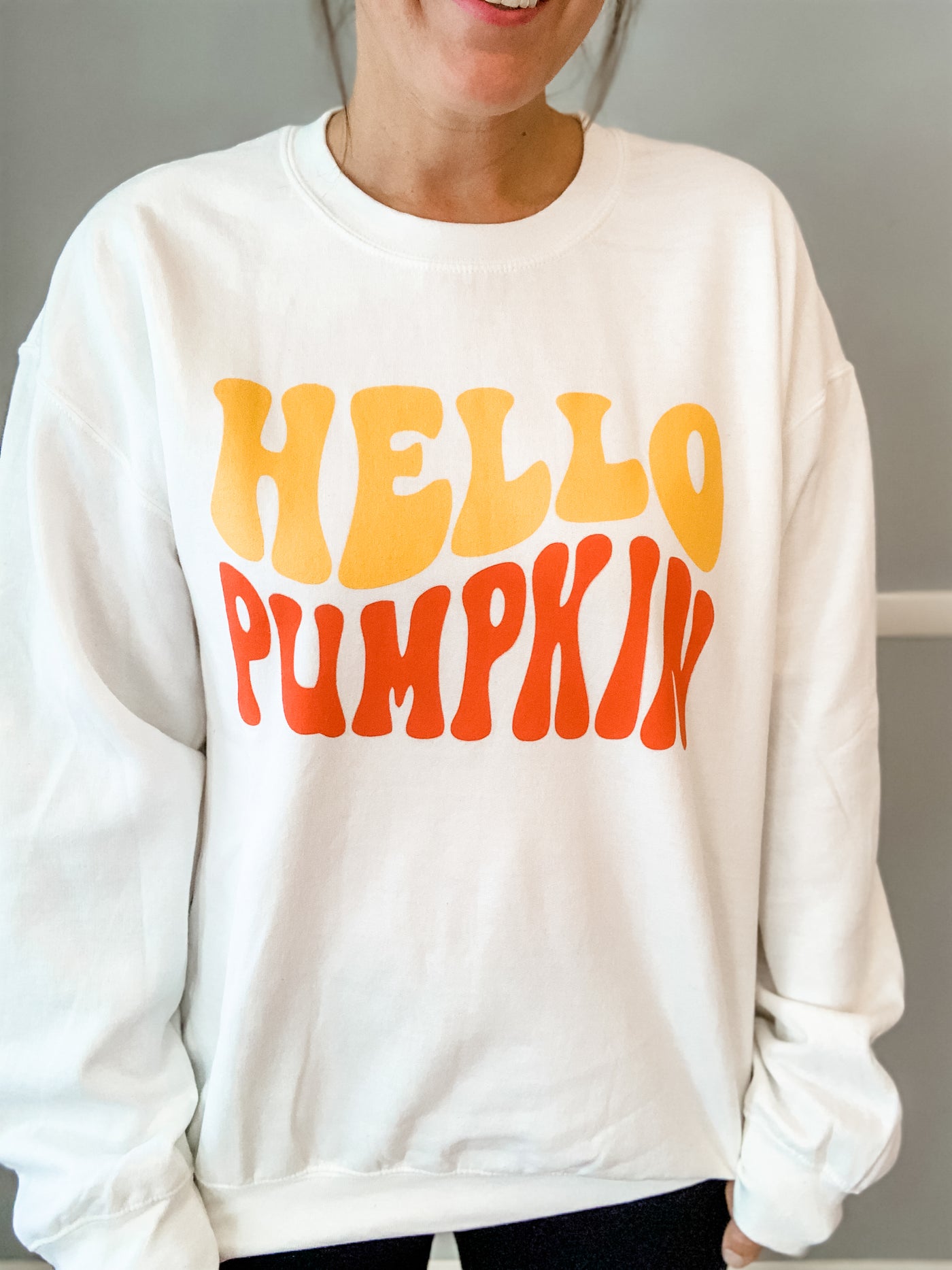 White Hello Pumpkin Crewneck Sweatshirt