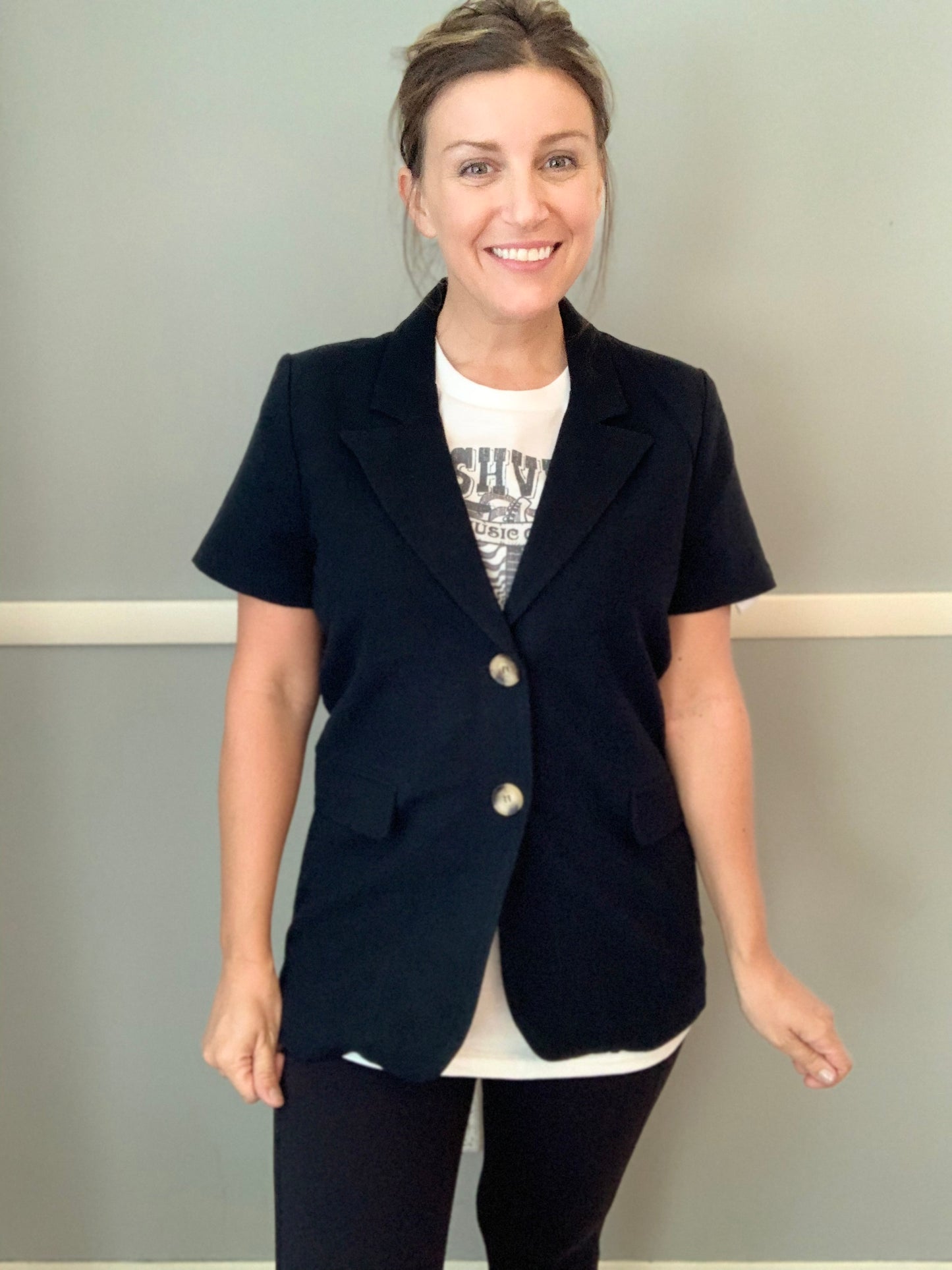 Short Sleeve Black Denim Blazer