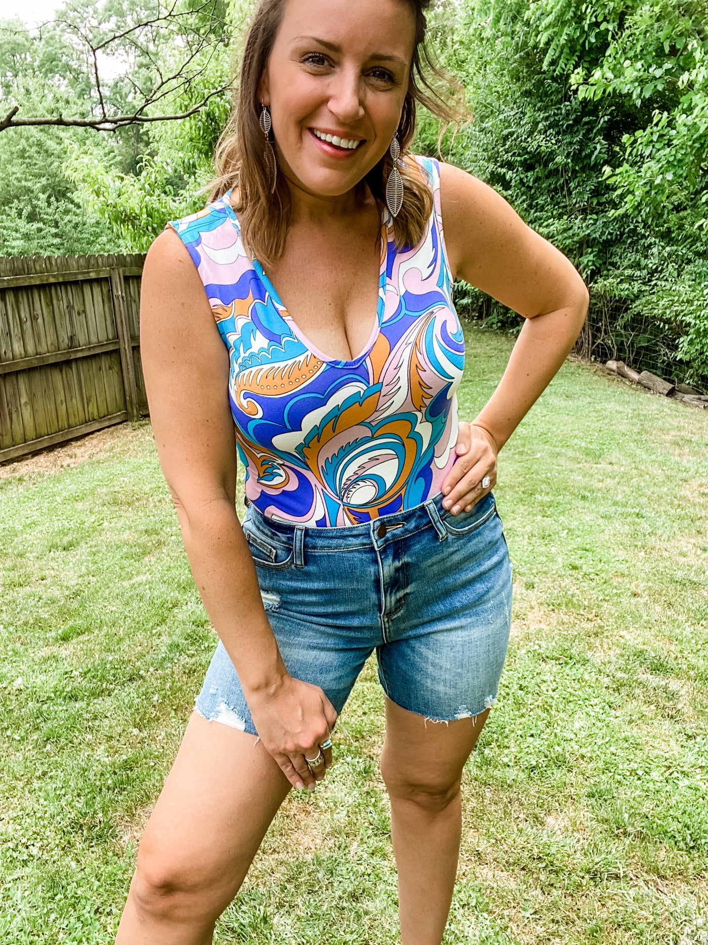 Blue Swirl Print Bodysuit