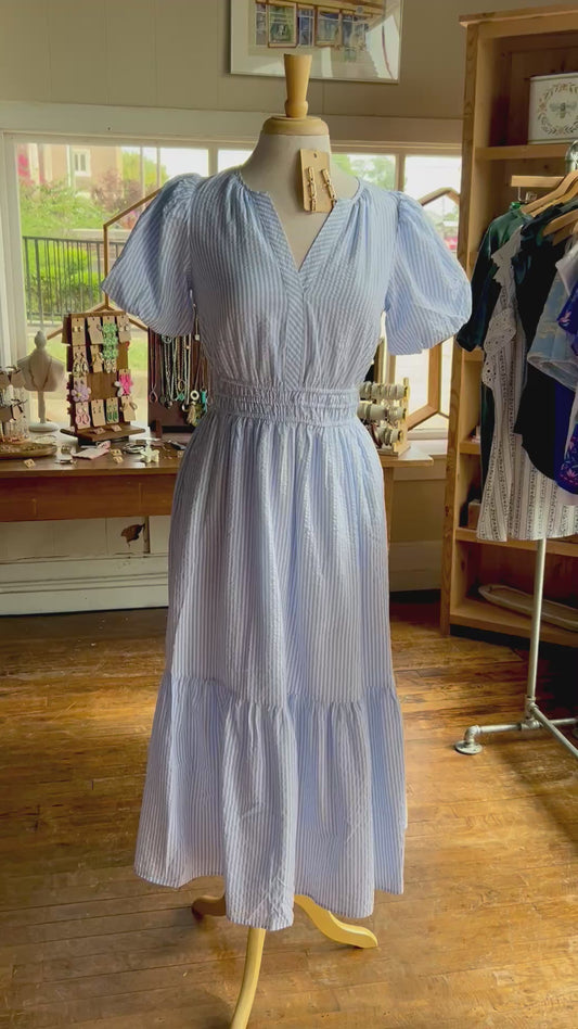 Tracey Dress | Blue + White; Trellis Tiles Blue