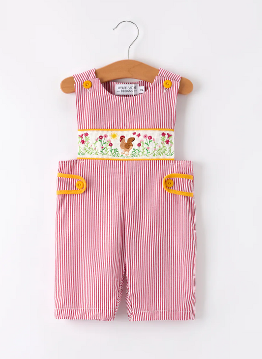 Rooster Smock Embroidered Boys Romper