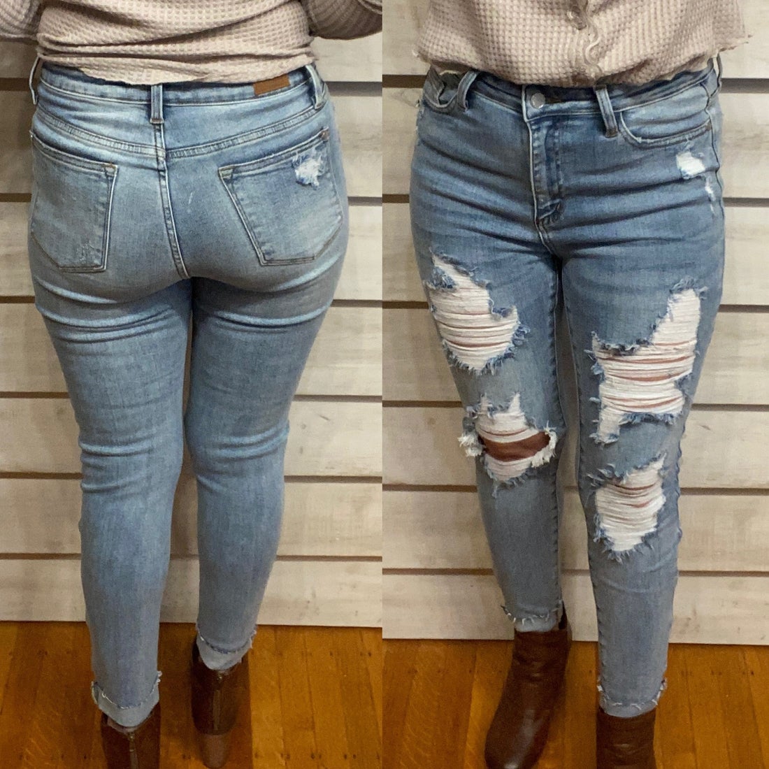 Distressed Skinny Cuff Jeans
