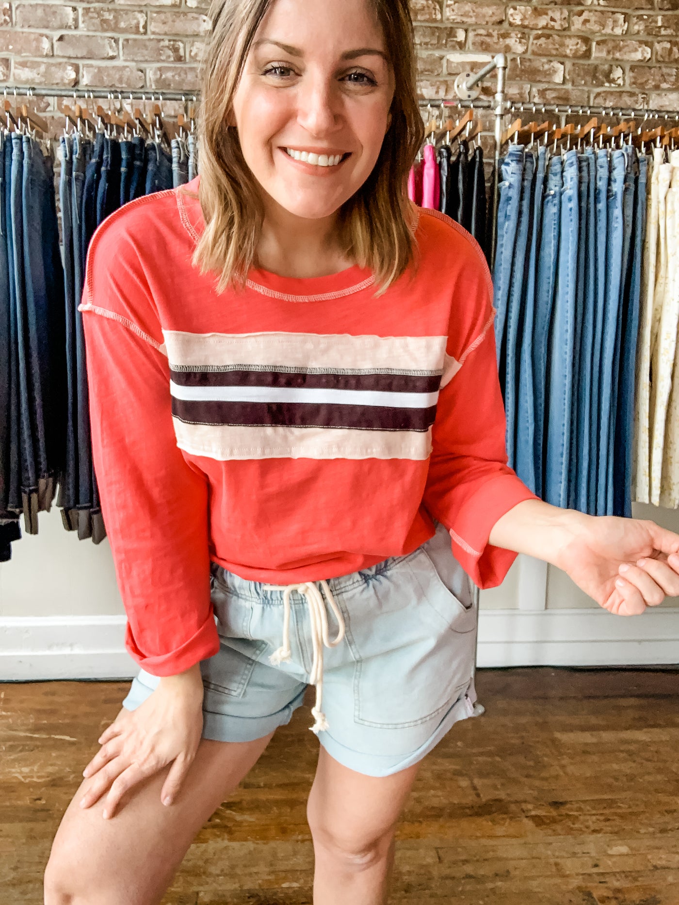 Hot Coral Stripe Top