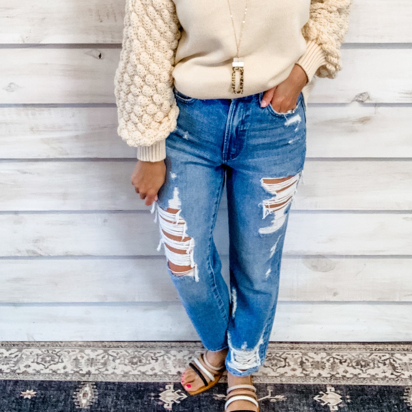 High Rise Distressed Mom Jeans