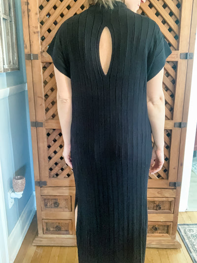 Black Mock Neck Maxi with Side Slit