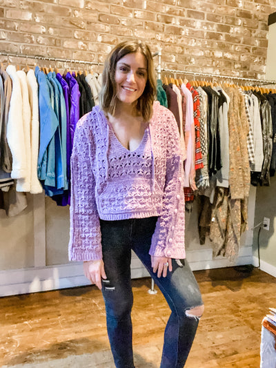 Super Soft Lilac Open Knit Hoodie
